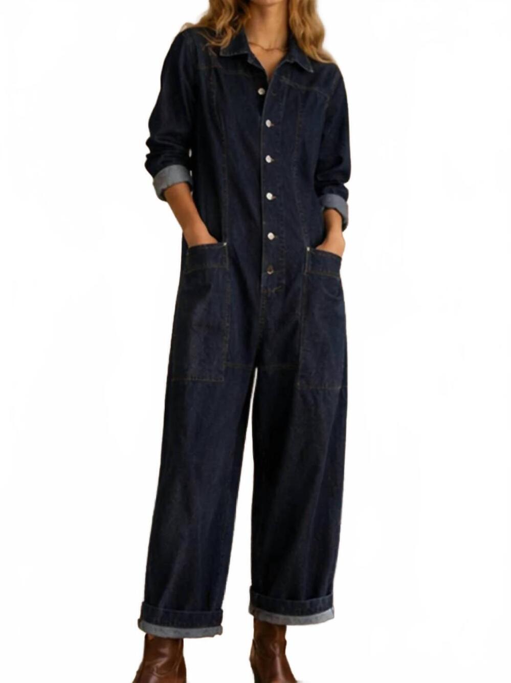 NEW LARA DAISY relaxed denim jumpsuit in dark wash
